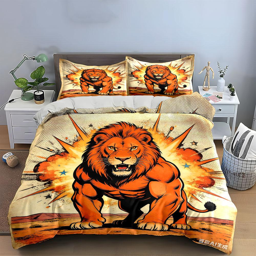 Lion with explosive background. Bedding sets Duvet cover sets Duvet covers Pillowcases(1 * Duvet Cover 2 * Pillowcases without duvet insert)