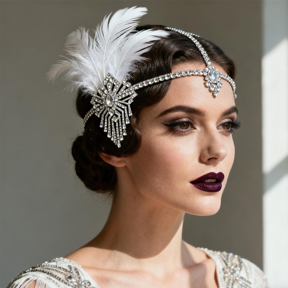 Vintage Cosplay Dress Headwear Crystal 1920s Hair Accessories Feather Headband Stage Performance