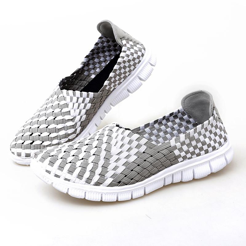 Dames Zomer Ademende Zilveren Moccasin Strandschoenen Dames Zwart Casual Instappers Rijschoenen Gevlochten Blauwe Platte Schoenen Sneakers Grote Maten