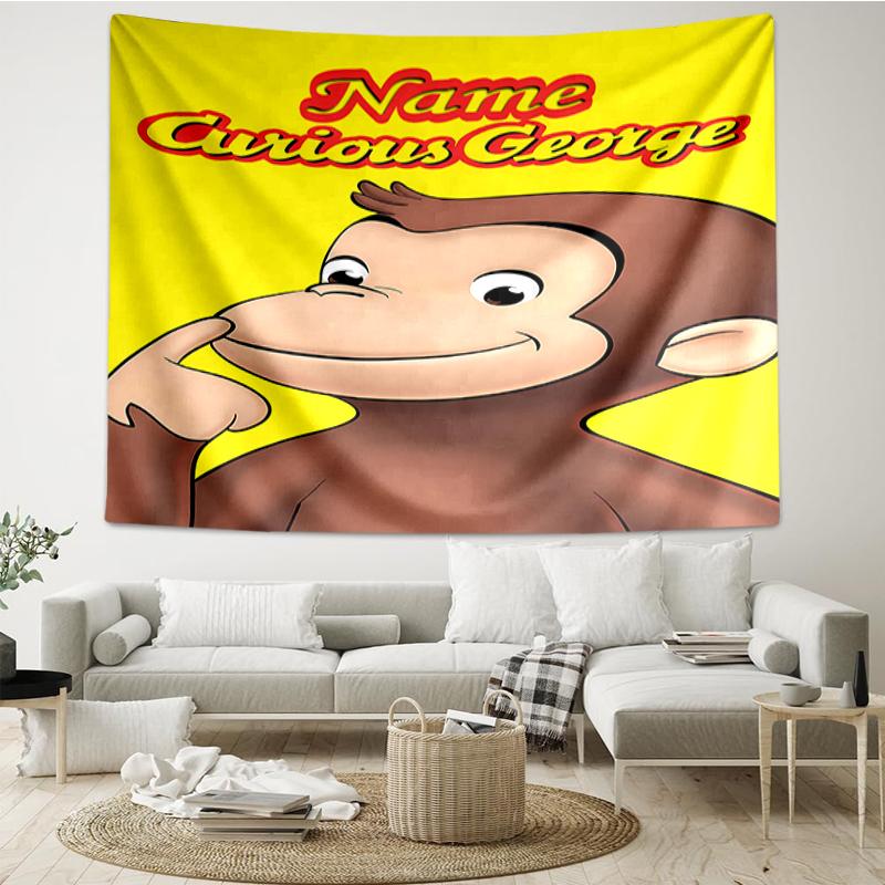 Custom Name Curious George Print Tapestry, Backdrop, Easy Setup, Ideal for Bedroom, Office & Living Room, with Aesthetic Wall Hanging Decor.