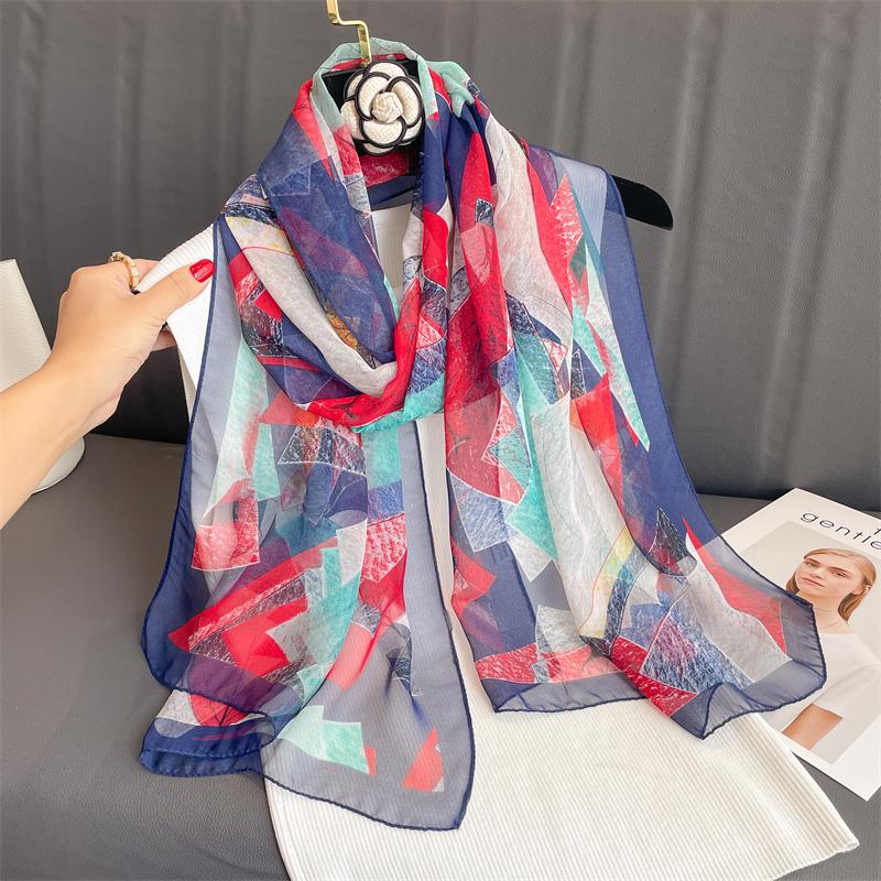 Luxury Brand Women Beach Scarf Georgette Silk Shawls Design Print Headband Female Summer Headband Wraps Sunscreen Hijab 2023