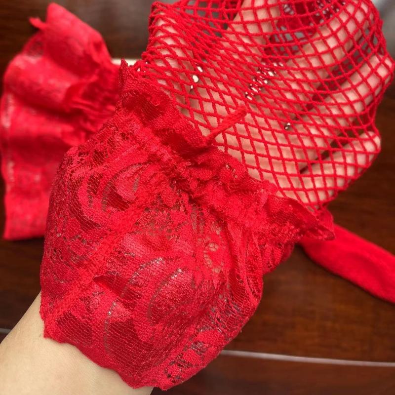Black White Red Lace Top Silicone Hold Up Thigh High Stockings Women Sexy Fishnet Transparent Lingerie Hot Pole Dance Clubwear