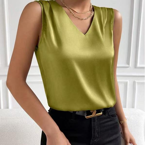 2025 Women's Satin Round Neck Sleeveless Suit Vest - Fashionable Base Layer for Commuting
