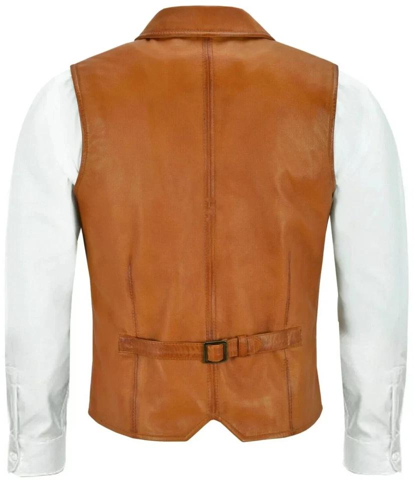 Tan Genuine Men's Real Leather Wedding Vest Coat Jacket Lambskin Motorcycle Handmade