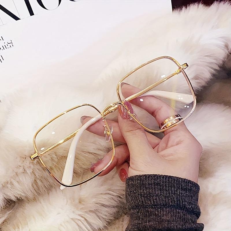 2PCS Women's Plain Glasses with Large Frame Square High-definition Flat Lens Metal Frame Trendy and Fashionable Glasses