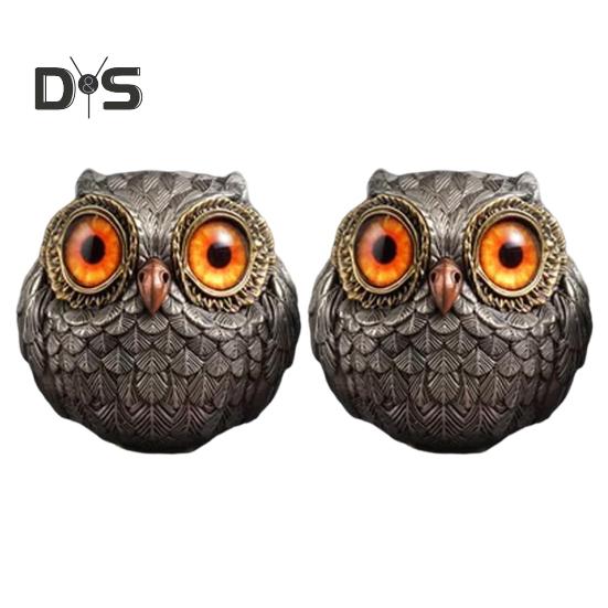 2 Stück Miniatur-Eulenfiguren, handgefertigte Eule, Tierstatue, winzige Eulenskulptur aus Kunstharz, Schreibtisch-Ornament für Zuhause, Regal-Dekor