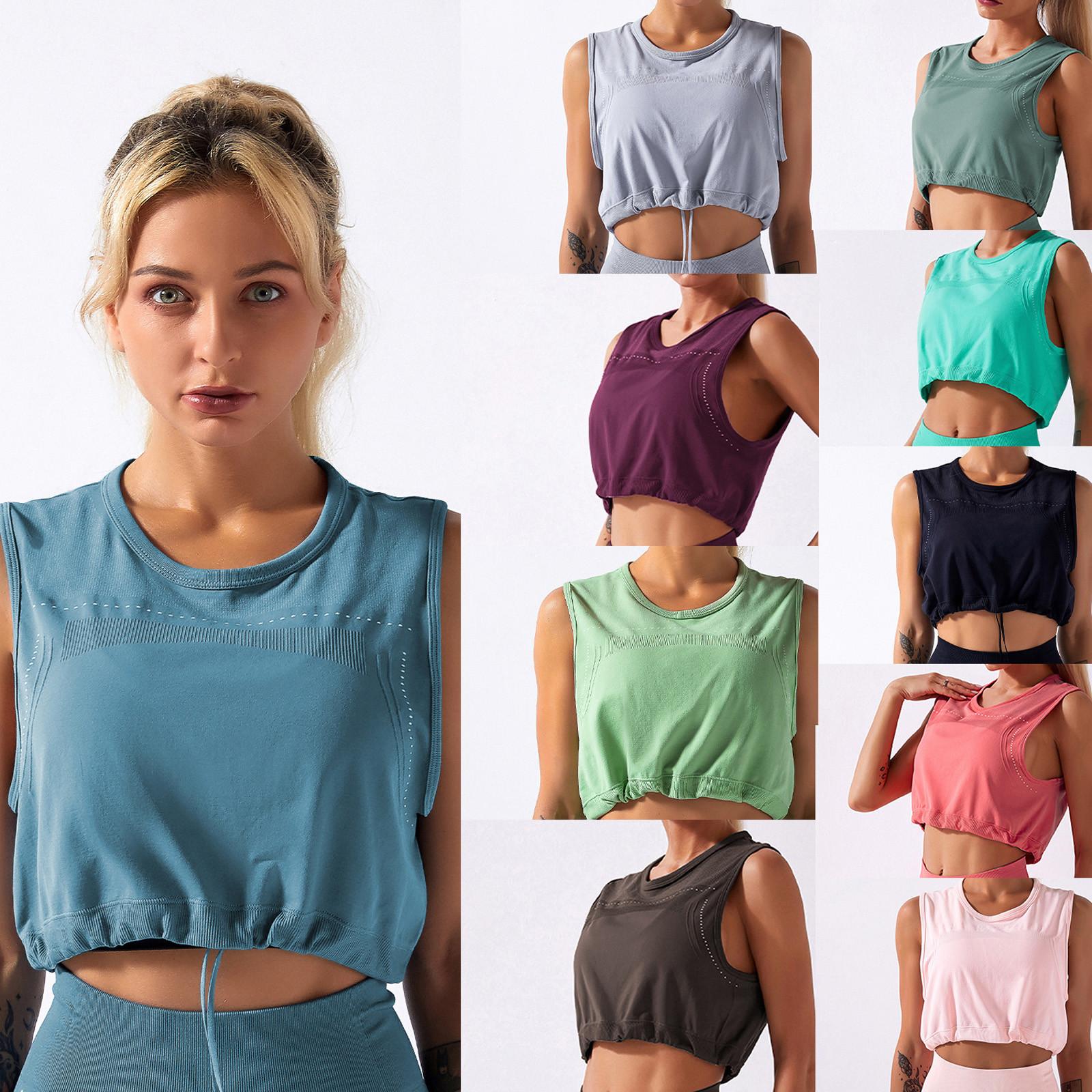 

Мода женщин Drawstring Твердые Вест Бесшовные йога Танк Sleeveless Спорт Top