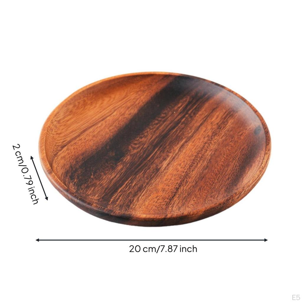 Acacia Wood Dish Round Wooden with Rim Shallow Tray Lip for Entertaining, Tea Time