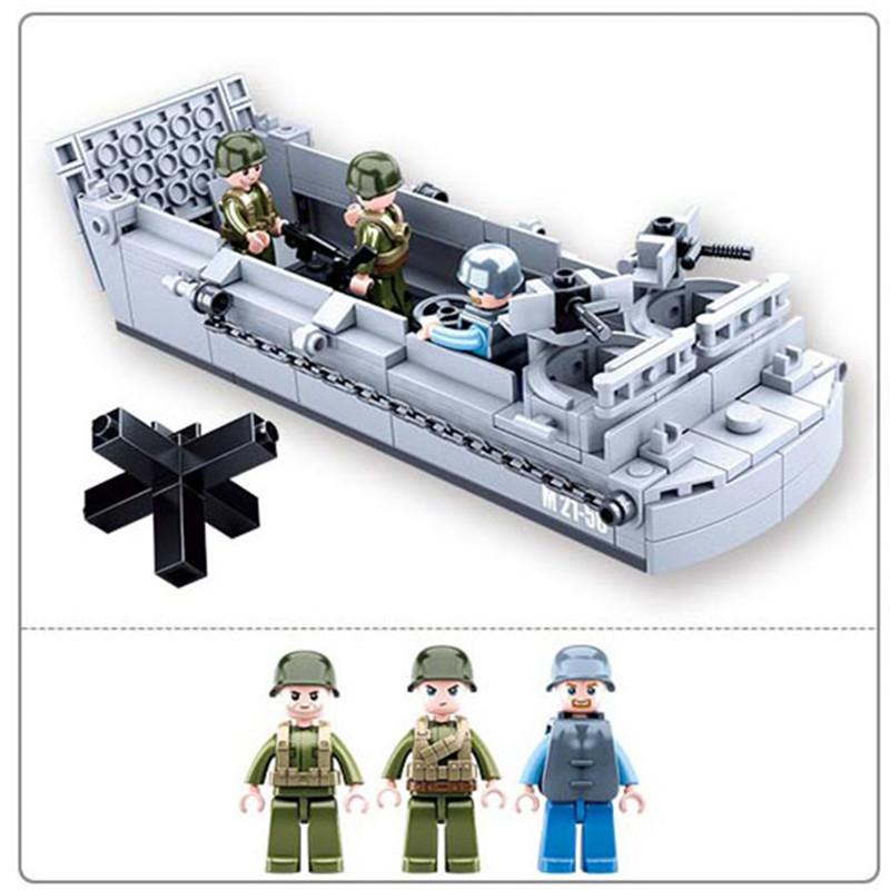 182pcs WW2 Military Higgins Landing Craft Army Ship Warship Boat Building Blocks Kits Bricks Classic Model Kid Toys Boys Gift