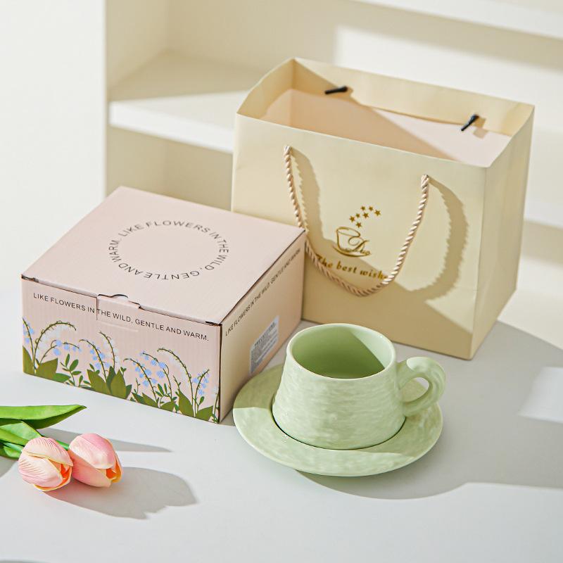 High end Stone patterned Ceramic Coffee Cups and Saucers for Office High Value Light Luxury Coffee Cups for Couples Breakfast Cup Souvenirs