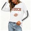 Women's Fashion Long Sleeve Neck Top with Rugby Graphic Print and Slit Hem