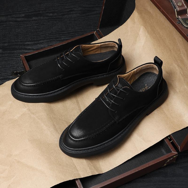 Autumn soft-soled soft leather business dress British style men's leather shoes leather casual shoes lace-up retro breathable men's shoes