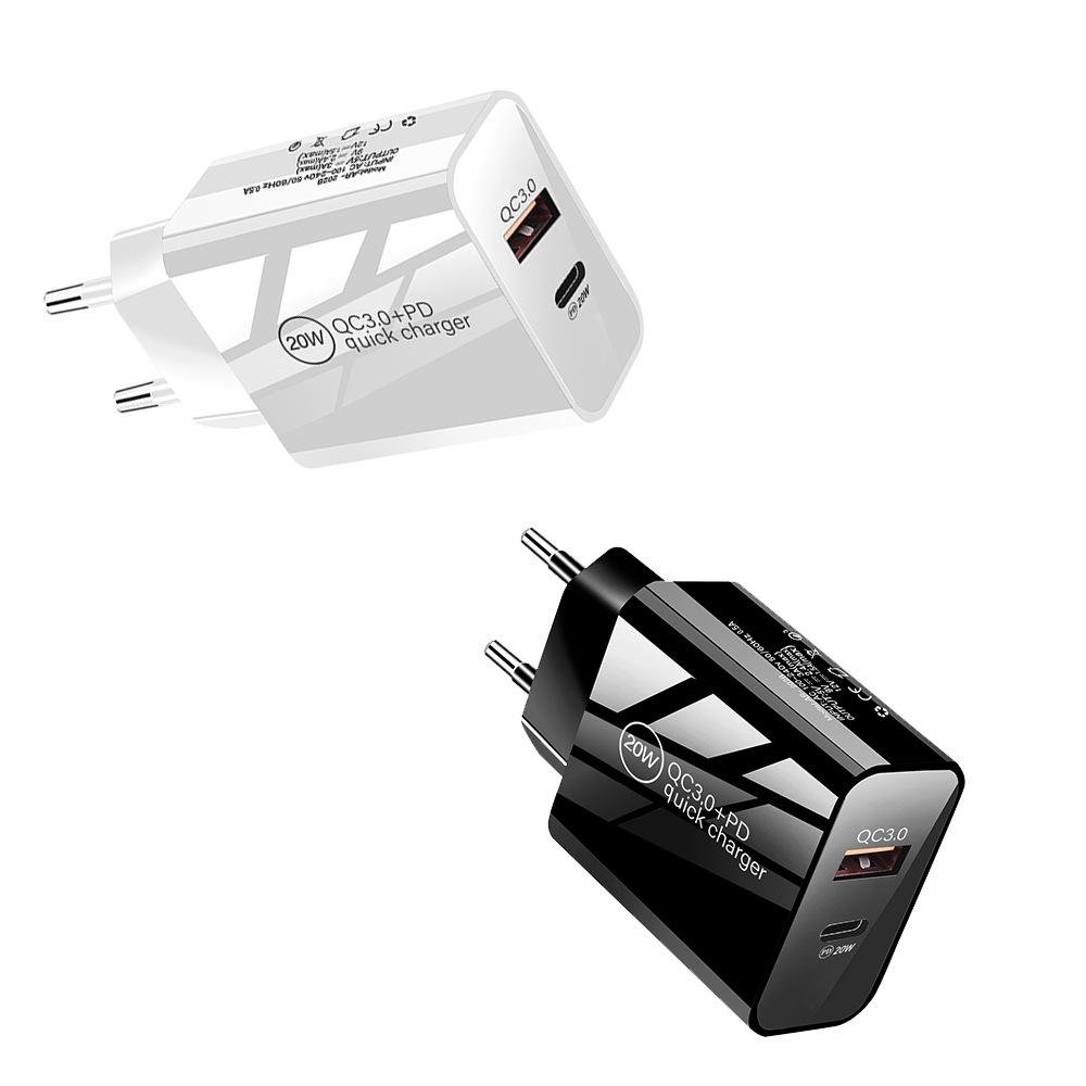 PD20W Fast Charger: Dual Port A+C QC3.0 Set for Apple 12, EU/US Plug Compatible