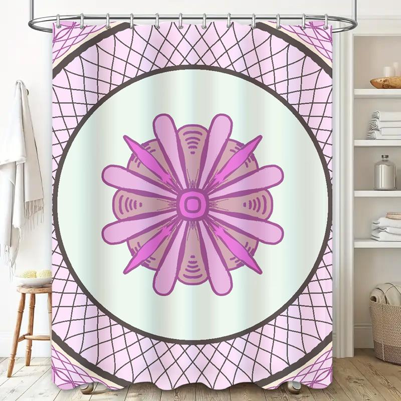 Colorful Mandala Shower Curtain Pink And Purple Floral Decorative Bath Rug Set For Home Bathroom Accessories Non-Slip Waterproof