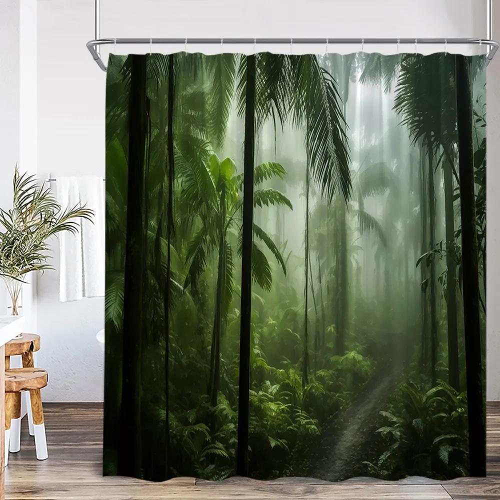 Nature Landscape Showewer Curtains Forest Green Plant Trees Bathroom Curtain Polyester Fabric Bath Decor for Home