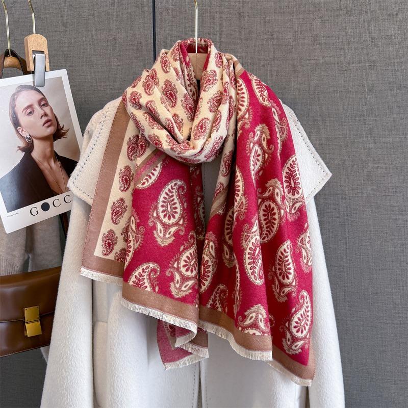 New fashionable cashew flower printing splicing scarf women's autumn and winter versatile neck protection shawl warm and cold scarf