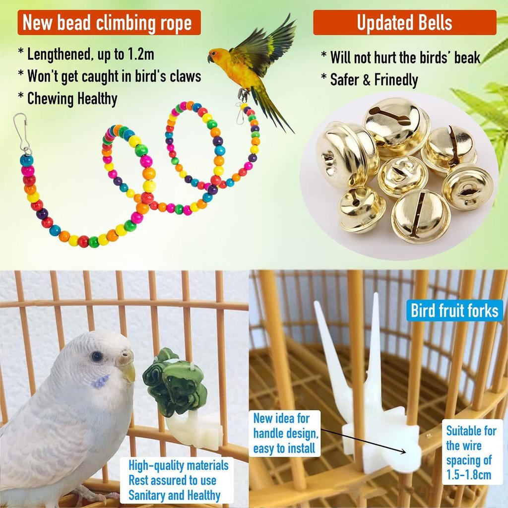 15pcs Bird Swing Chewing Toy Colorful Bite Resistance   Swing Toys Set for Finch Budgie Parakeets Cockatiels