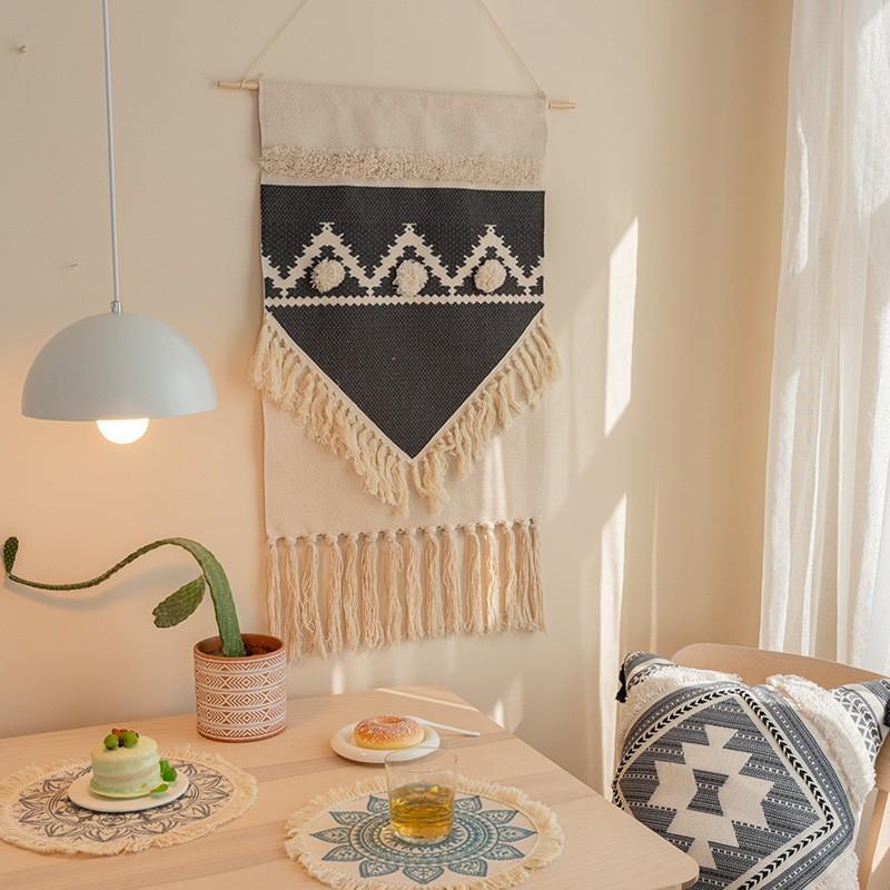 Indian Hand-woven Homestay Fringed Tapestry Decoration Nordic Meter Box Hanging Fabric Background Cloth Bedroom Hanging Cloth
