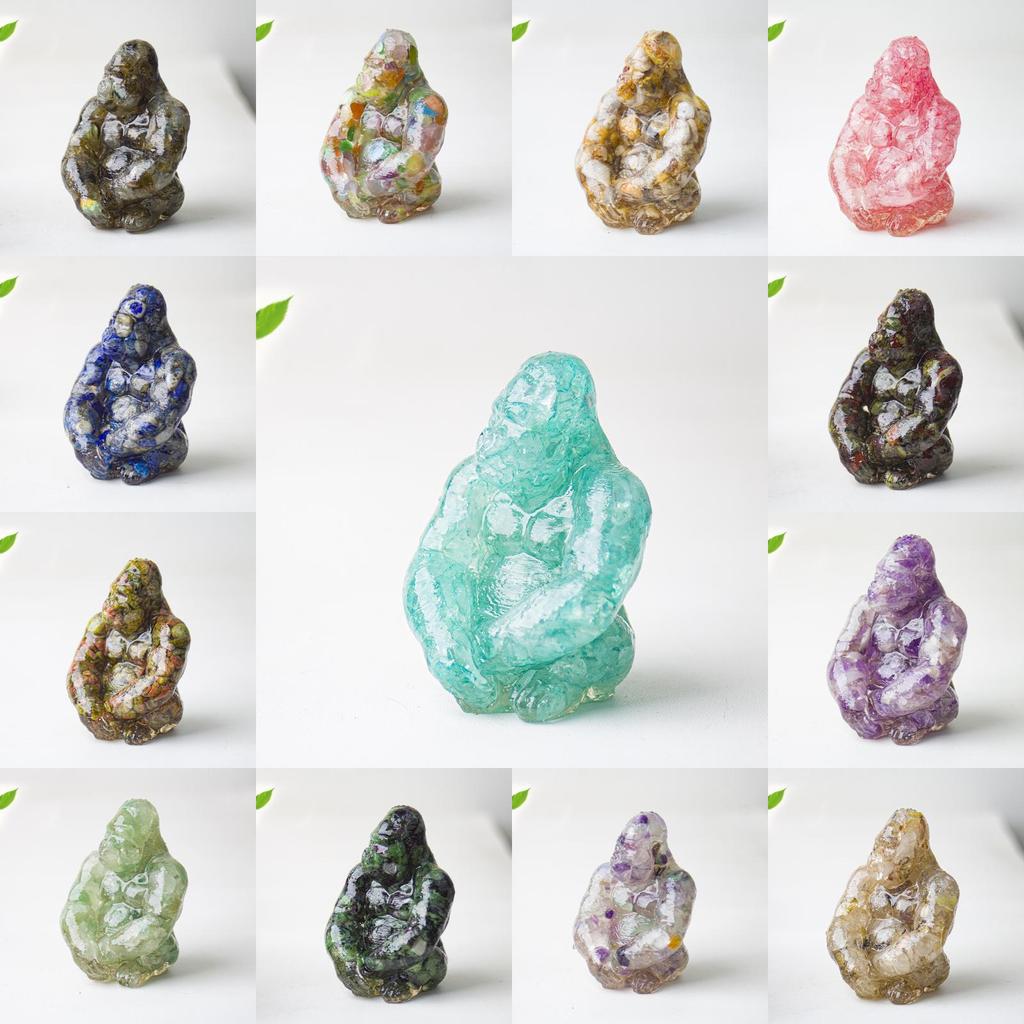 Statue de Gorille en Résine avec Pierres de Cristal Naturelles Pour Décoration de Bureau Cadeau Pour Amis