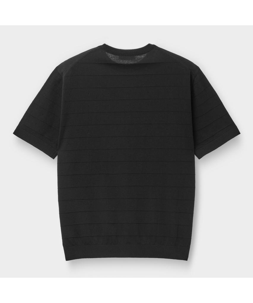 Keoseuuteommellou Black Stripes Textured Half Sweater Cwwam26423Bkx