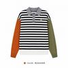 Womens Black White Striped Knit Polo Sweater Long Sleeve Fall Casual Top