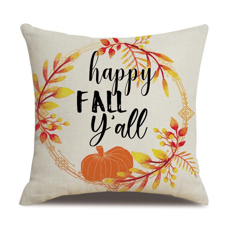 Thanksgiving Linen Pillowcase Autumn Pumpkin Print Pillow Cushion Cover