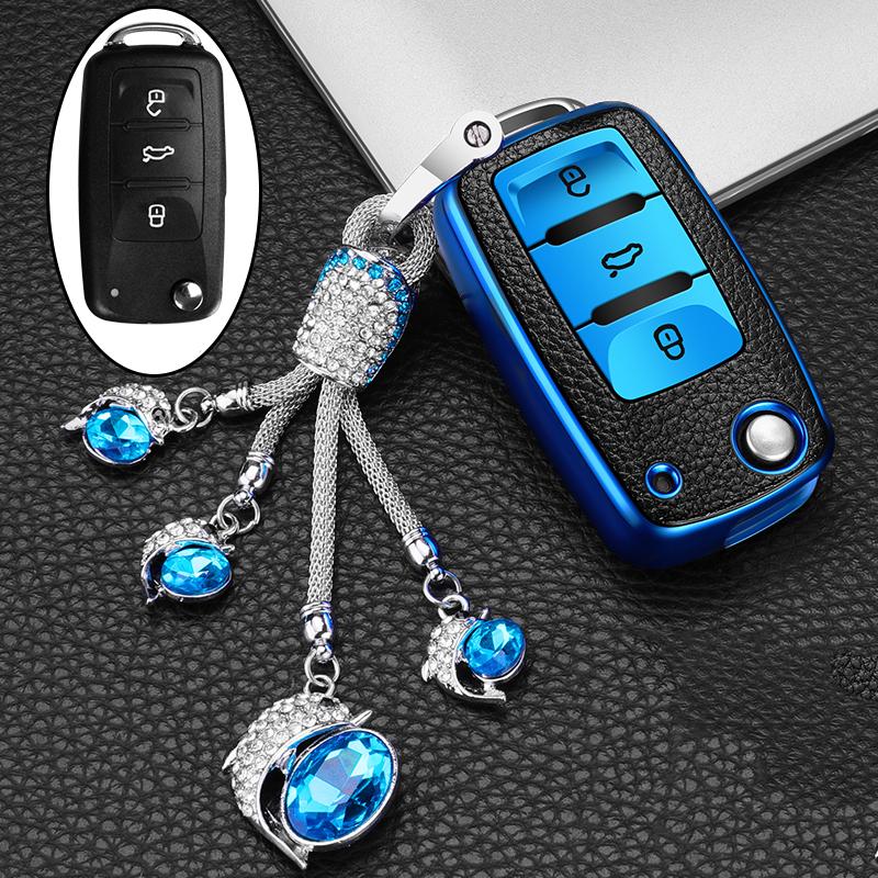 Qsvbk7 TPU Car Key Case Cover for Volkswagen VW Golf Bora Jetta Polo Golf Passat B8 for Skoda Octavia A5 A7 Fabia Seat Ibiza Leon