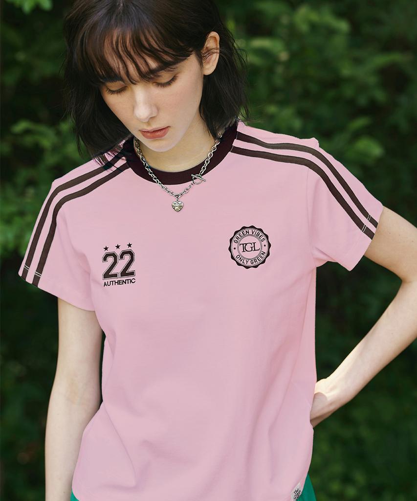 THE GREEN LAB Soccer Football Color Block Short Sleeve T-Shirt [Light Pink]