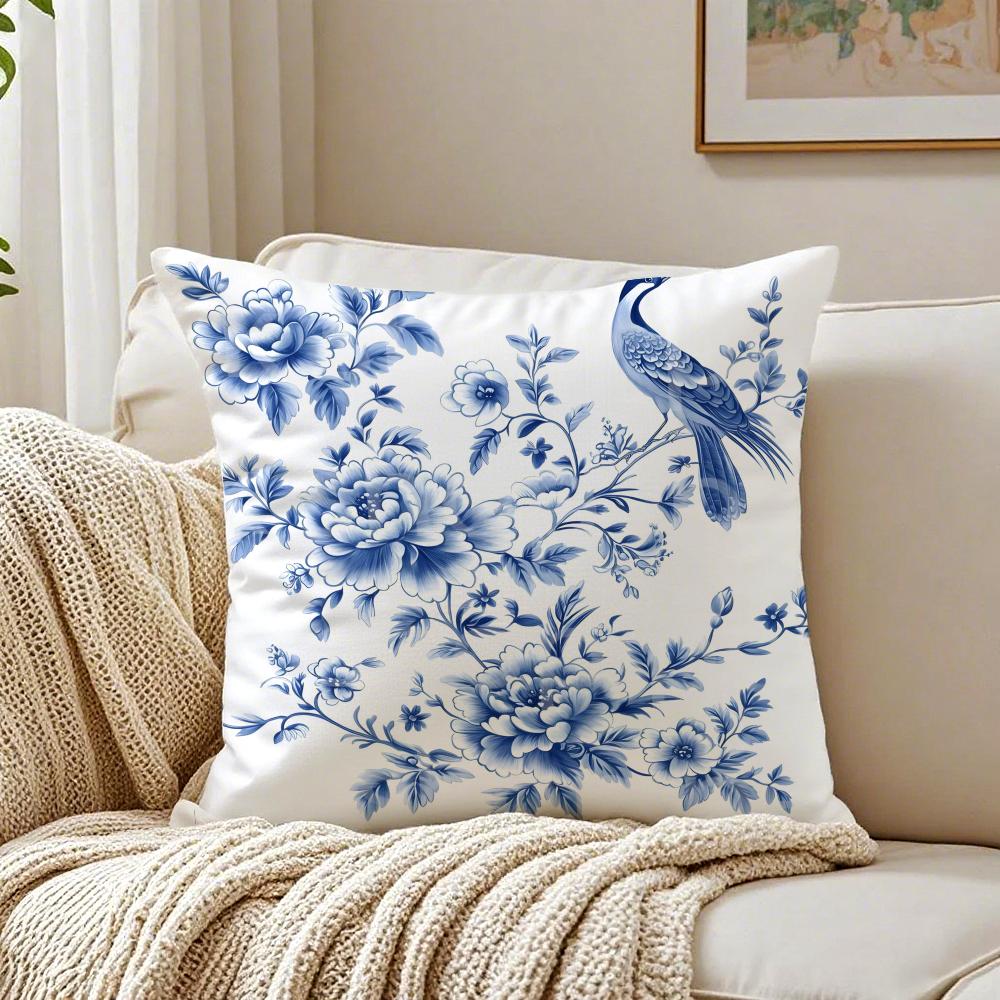 Oriental Classical Aesthetics Blue White Porcelain Cushion Cover Pillowcase Antidustmite living Room Sofa Decor Cushion Room