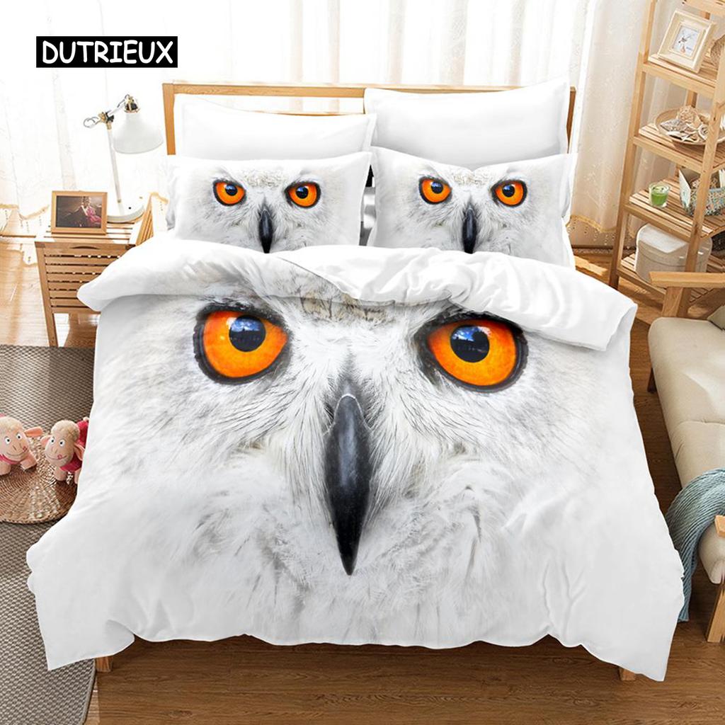 Owl Duvet Cover Set Microfiber Cute White Owl Comforter Cover Bird Animal Quilt Cover for Boys Teens Adults Double Queen Size