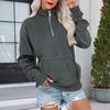 Women's Loose Fit Zip Up Sweatshirt Color Round Neck Long Sleeve Top