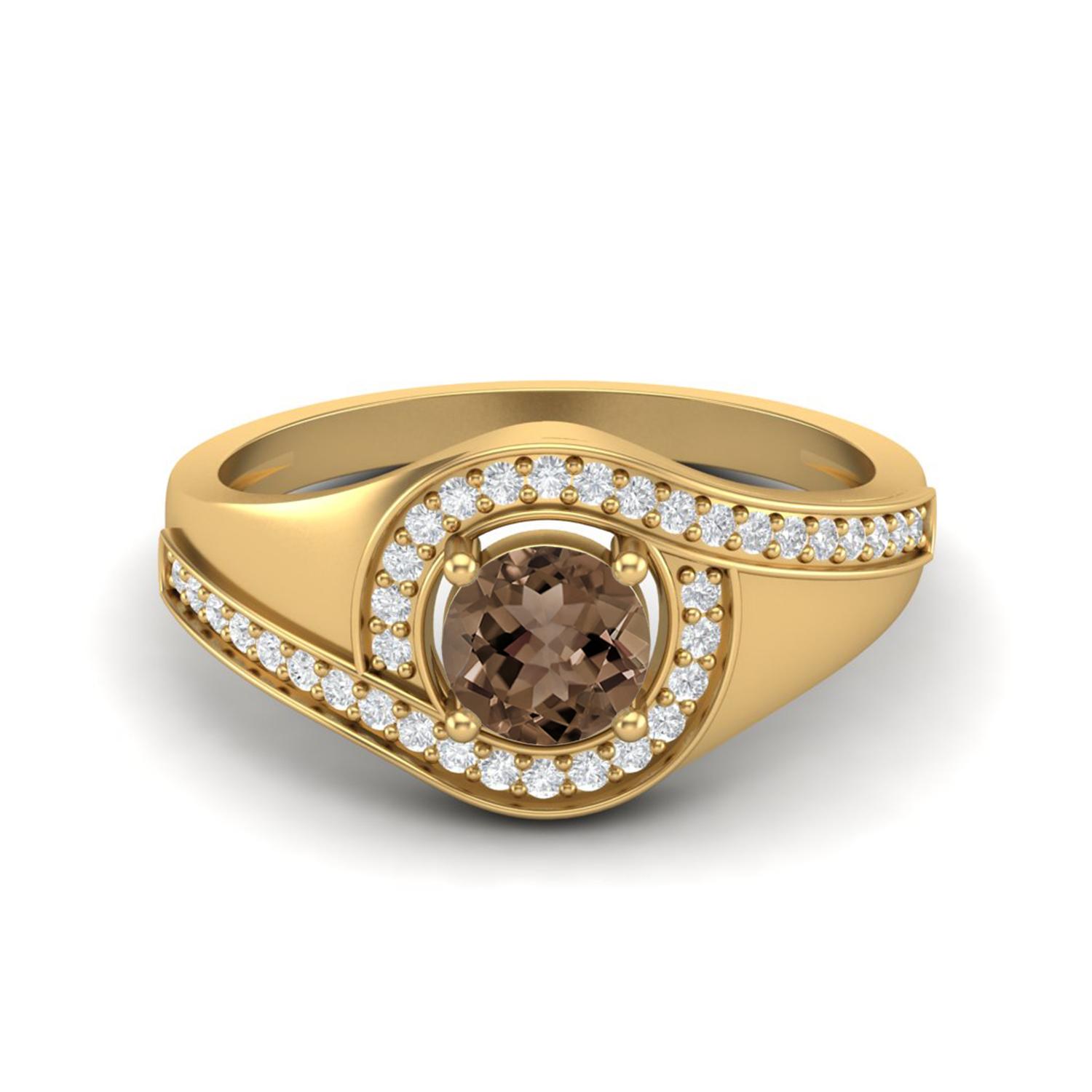 5mm Round Smoky Quartz 925 Sterling Silver Gold Vermeil Solitaire Halo Women Engagement Ring 7