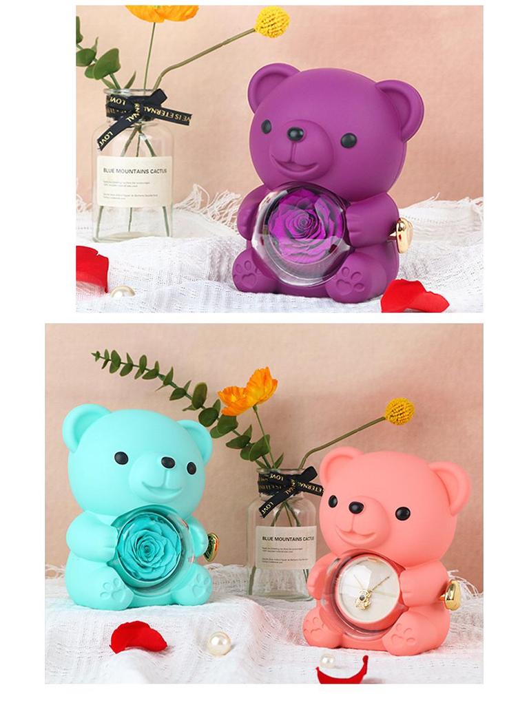 High-Quality Rotating Bear Jewelry Box with Everlasting Flowers - Perfect Valentine's Day Gift