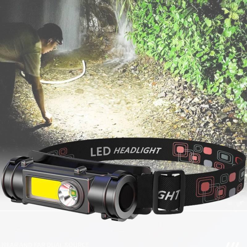 Headlight Strong Dual Light Source Flashlight Cob Outdoor Fishing Hiking Camping