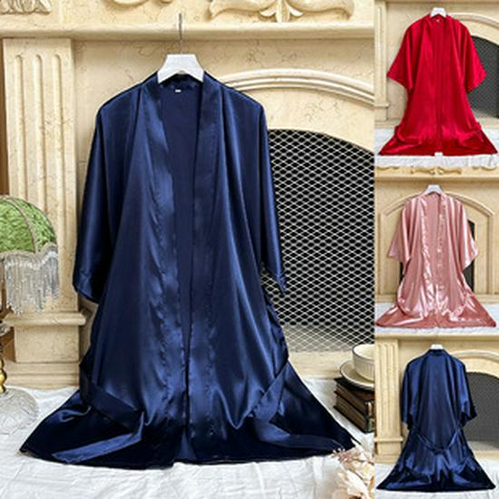 Women's Sexy Long Ice Silk Summer Bathrobe Cardigan