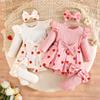 Baby Girl Autumn Winter New Style Printed Triangle Romper + Headscarf + Bowknot Socks Sweet and Cute Style