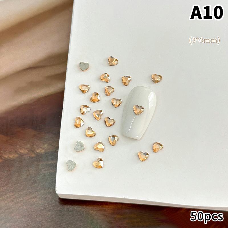 50Pcs Champagne Nail Art Rhinestone 1-6Mm Flatback Glass Crystal Gems Hotfix Nail Diamond Mixed Sizes Nail Charms