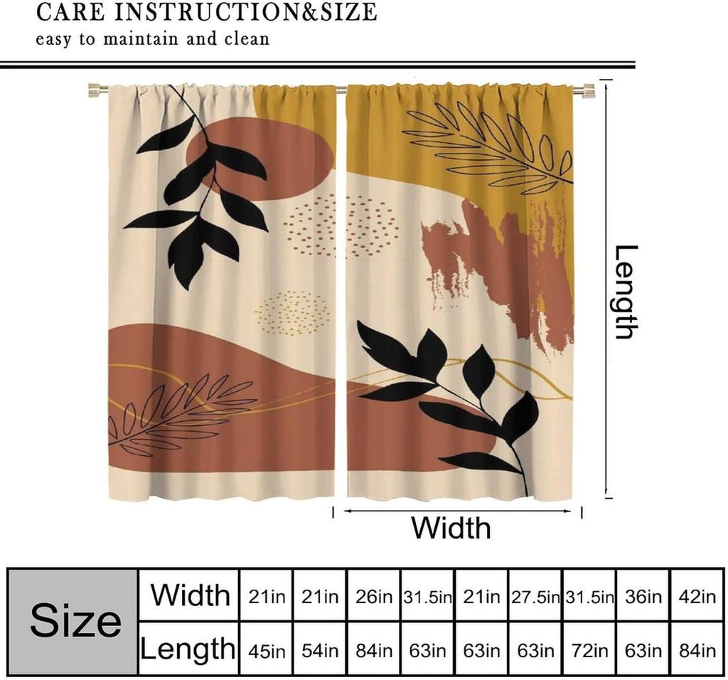 Mid Century Abstract Boho Orange Decor Curtain, Spring Summer Pink Green Nature Leaf Sun Modern Home Kitchen Livingroom Coffee