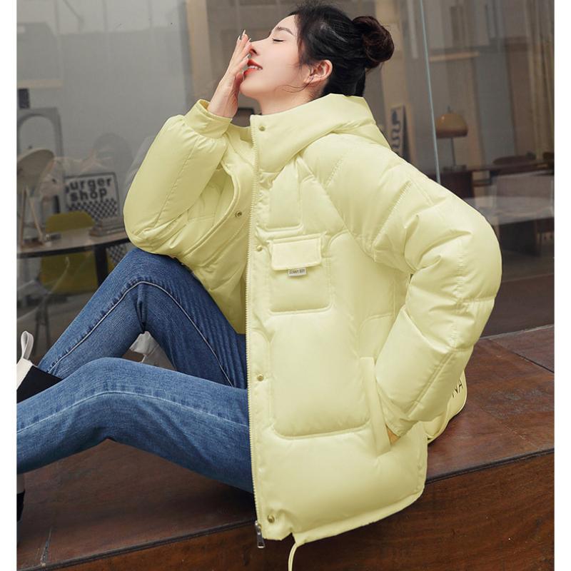 Herbst Winter Verdicken Warme Parka Frauen Casual Große Tasche Einfarbig Lose Mit Kapuze Mantel Baumwolle Gepolsterte Jacken Outwear