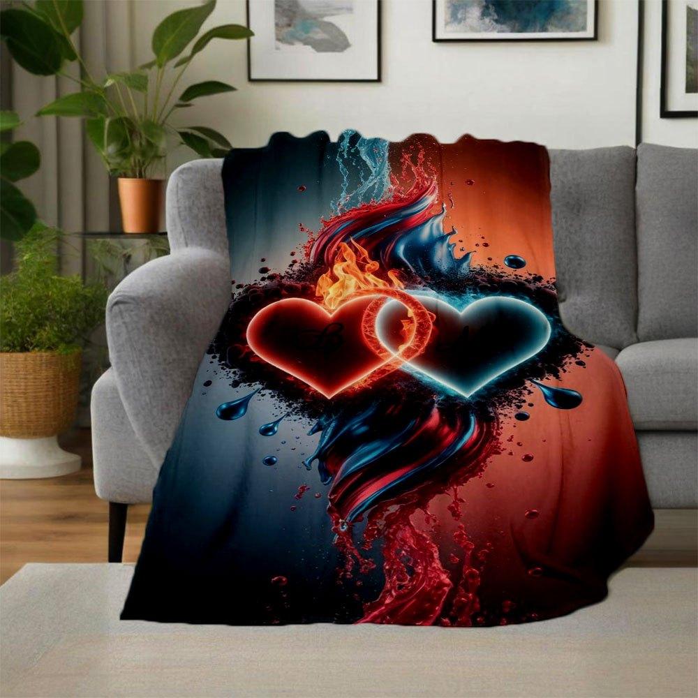 "Love In Flames: Heart-Shaped Watercolor Art Print"Blanket Flannel Throw Blanket for Sofa, Bed, Travel, Camping, Office