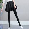 Women Winter Culottes Pants Solid Color High Waist Pleated Skirt Pants Fake Two Piece Leggings-Skirt Combo