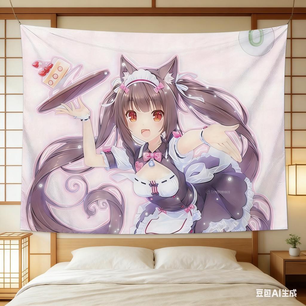 1Pc Nekopara Chocola Tapestry, Anime Cat Girl Wall Hanging, Polyester 2D Print, Kawaii Maid Decor For Bedroom, Gift For Fans