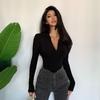 Lapel Zipper T-shirt Spring Autumn V-neck Long-sleeved Niche Design Slim Bottoming T-shirt POLO Collar One-piece Top