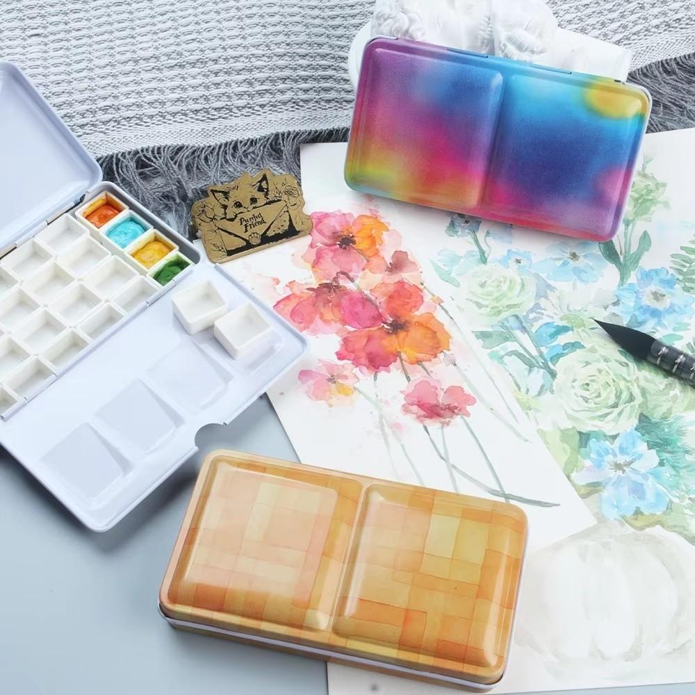 Leere Falt-Eisenkiste Faltbare Aquarellfarbkasten Tragbare Kunstbedarfsbox Aquarellfarbe