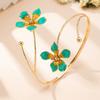 Adjustable Open Cuff Bracelets Enamel Drop Flower Floral Bangle Vintage Armlet