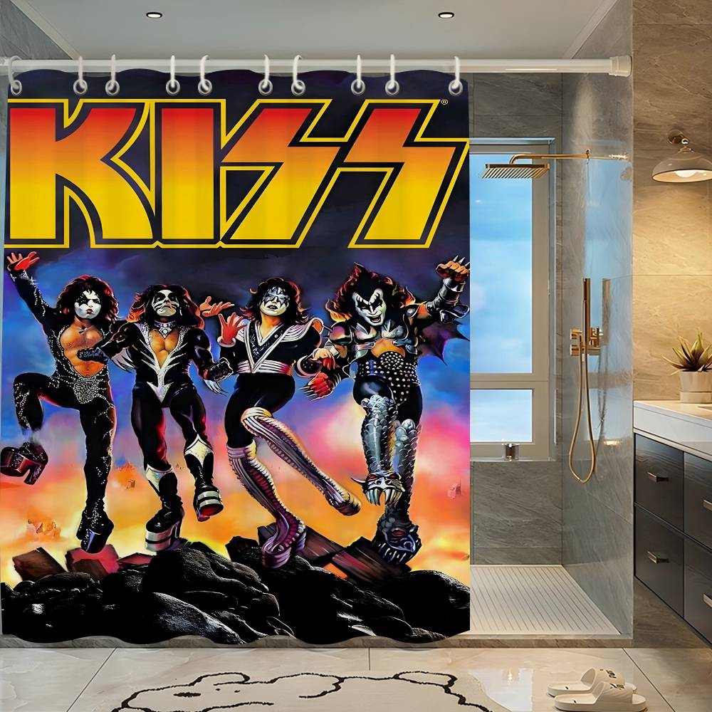 Duschvorhang mit K-Kiss-Bandmuster, blickdicht, wasserdicht