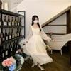 White French Ruffle Long Sleeve Dress: Waist-Defining Fairy Style for Seaside Vacations