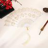 Chinese Style Flower Folding Fan with Faux Pearl Tassel Portable Plastic Ribs Hand Fan Women Dance Performance Props Party Favors