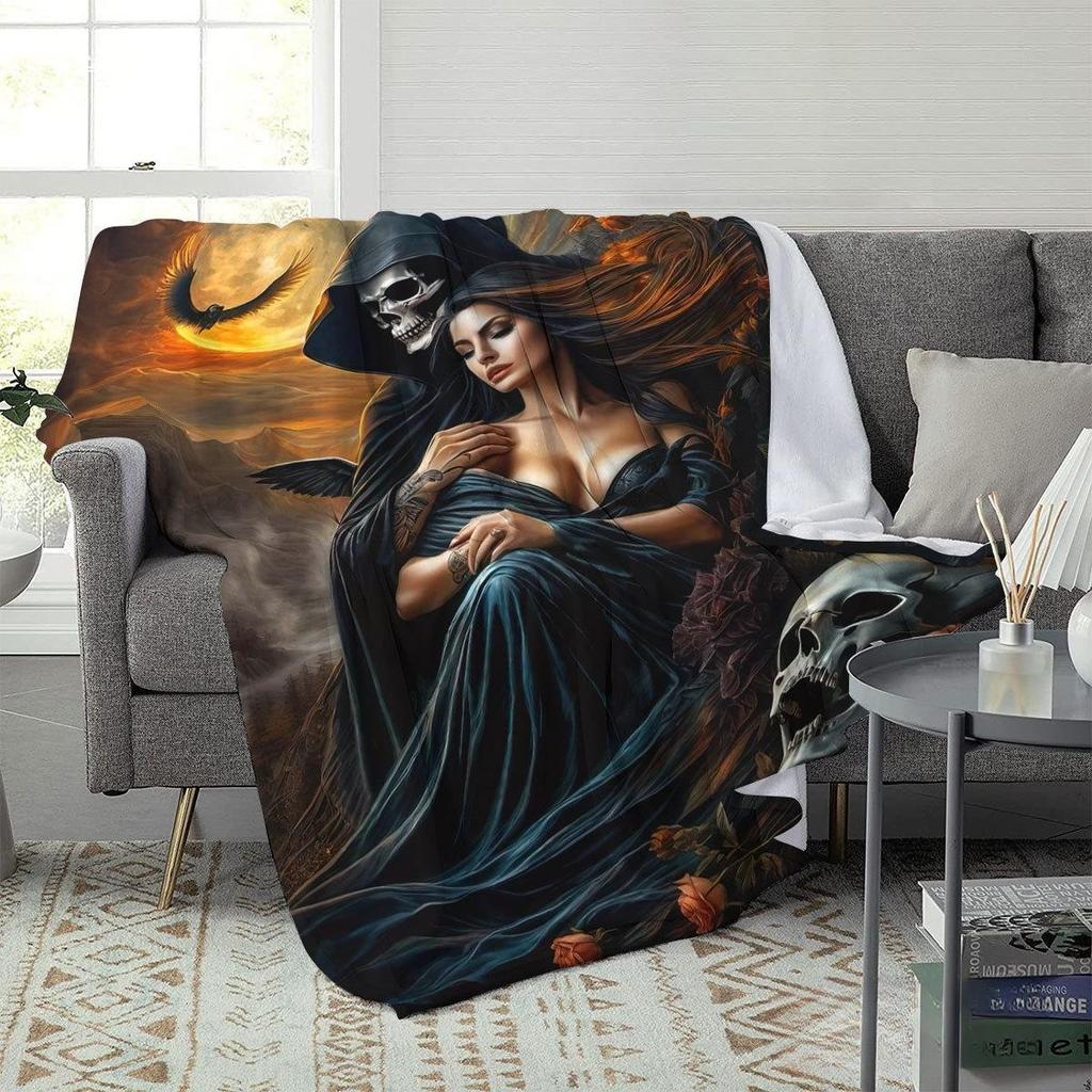 Halloween Beauty digital-printed polyester Bedroom velvet flannel cover blanket Fleece soft sofa cover blankets for beds