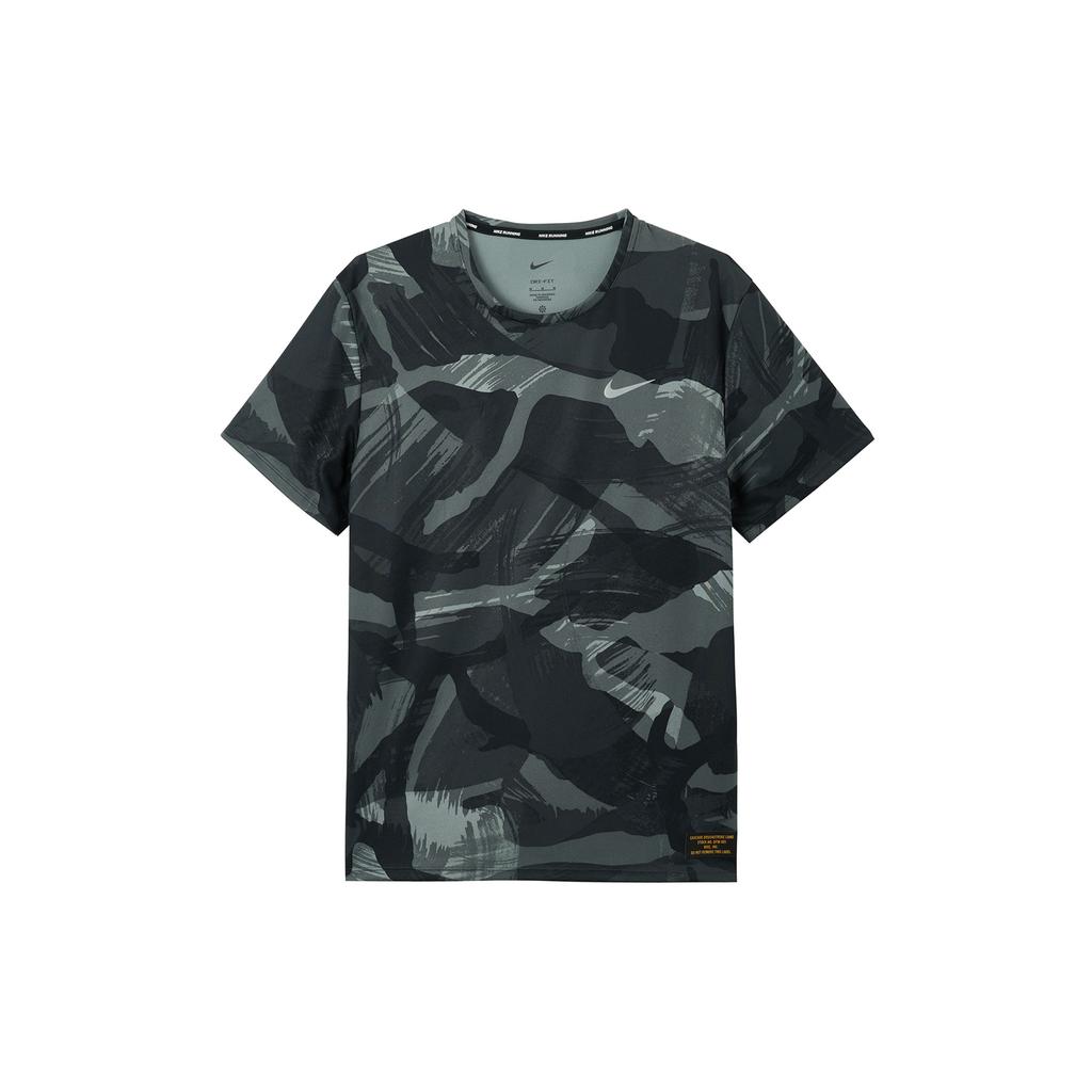 Nike Dri-FIT Miler Slim Fit Camo Quick-Dry Comfortable Crew Neck Short Sleeve T-Shirt Men Tops Black FD4053-010